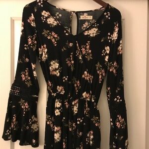 Black Floral Romper with Bell Sleeves